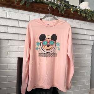 Disney Mickey Mouse w/Sun Glasses & Palm Trees T-Shirt - Peach - Adult Size L